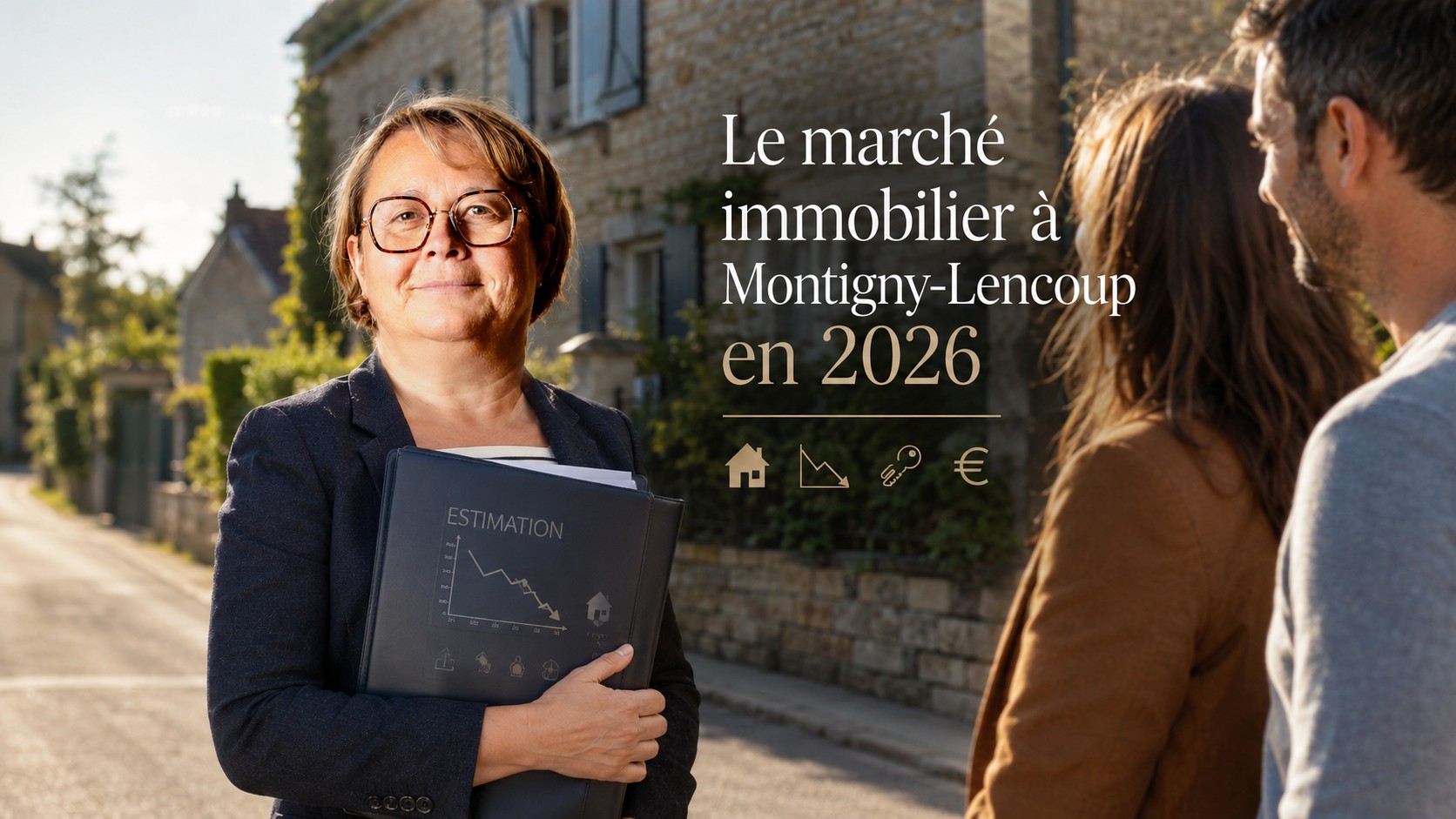 Le marché immobilier à Montigny-Lencoup en 2026 — Sophie Mauguen en rendez-vous d'estimation devant une maison du village
