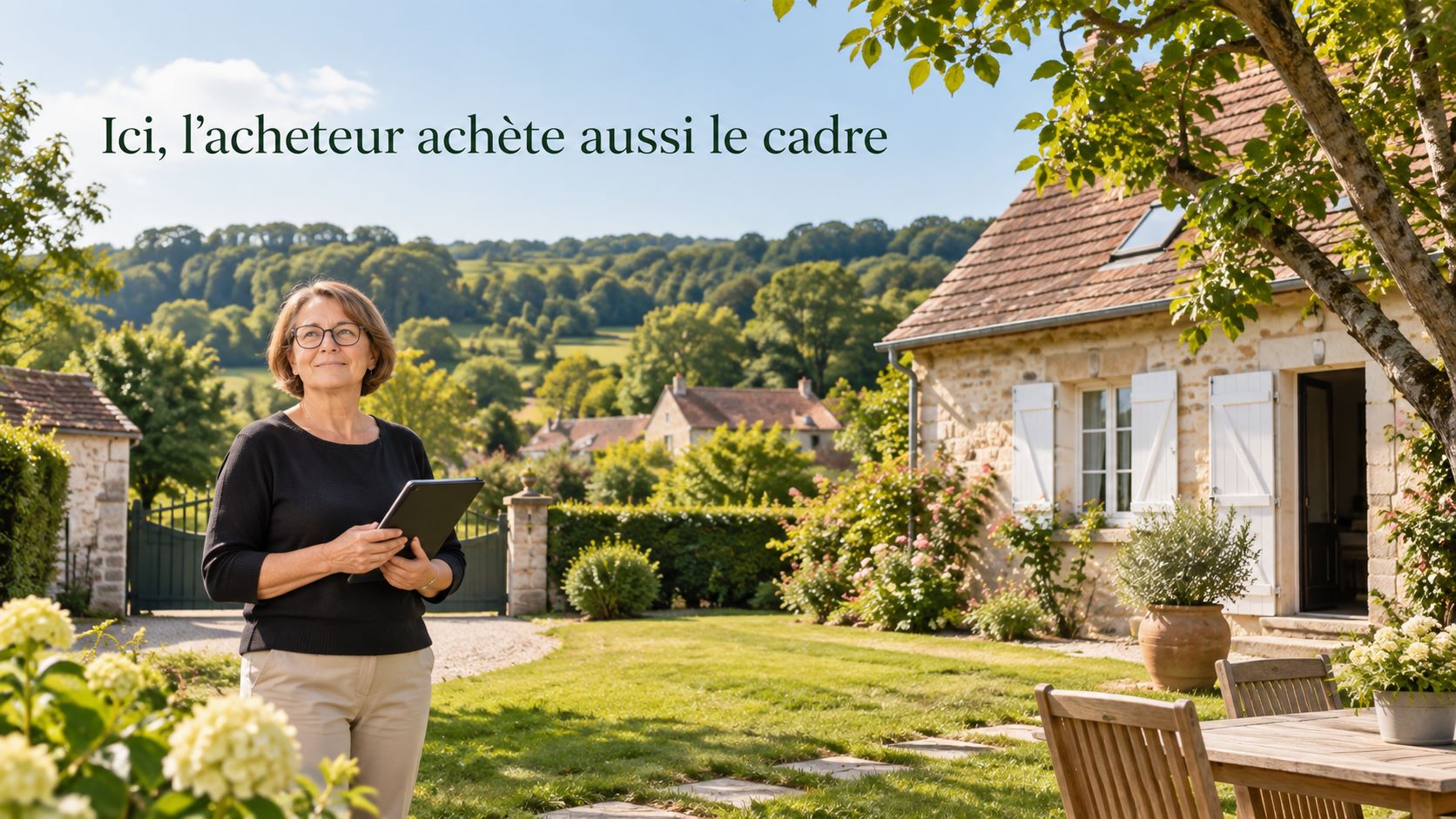 Ici, l'acheteur achète aussi le cadre : jardin et extérieurs préparés à Montigny-Lencoup